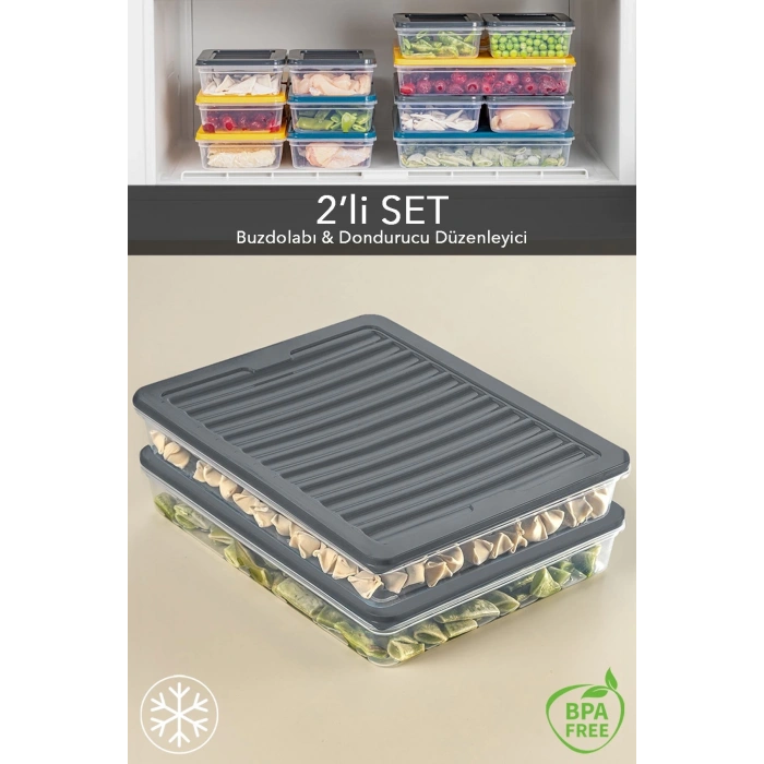 2li Saklama Kabı , Mikrodalga Uyumlu Erzak Saklama Kabı Antrasit 2 X 2400 ml