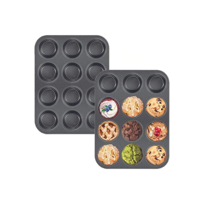 2Lİ SET Muffin Kalıbı 12li Fırın Mini Kek Browni Kekstra Kalıbı Cupcake  ülü