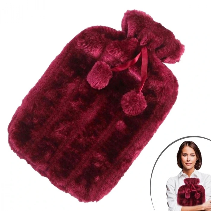 2 Litre Ponponlu Peluş Sıcak Su Torbası 1.Sınıf Kauçuk Malzeme (5047)