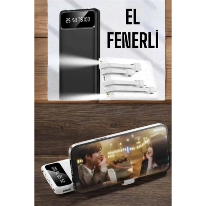 20.000 Mah Led Işıklı LCD Ekran USB Girişli Type-C Lightning Powerbank