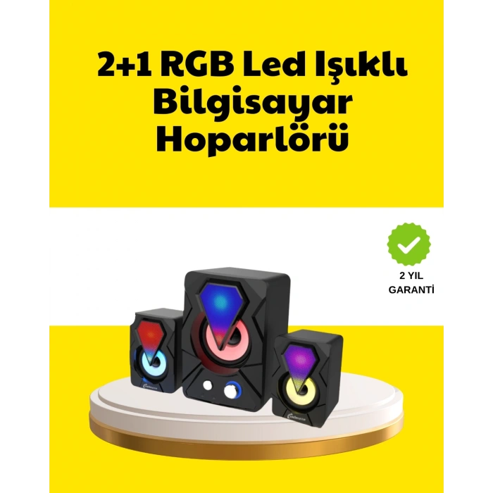 2.1 USB Bağlantılı Oyun Hoparlörü Renkli LED Işıklı