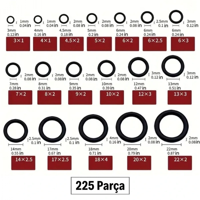 225 Parça Kauçuk Conta Seti ,Kendiliğinden Saklama Kutulu O Halkası Seti (5047)