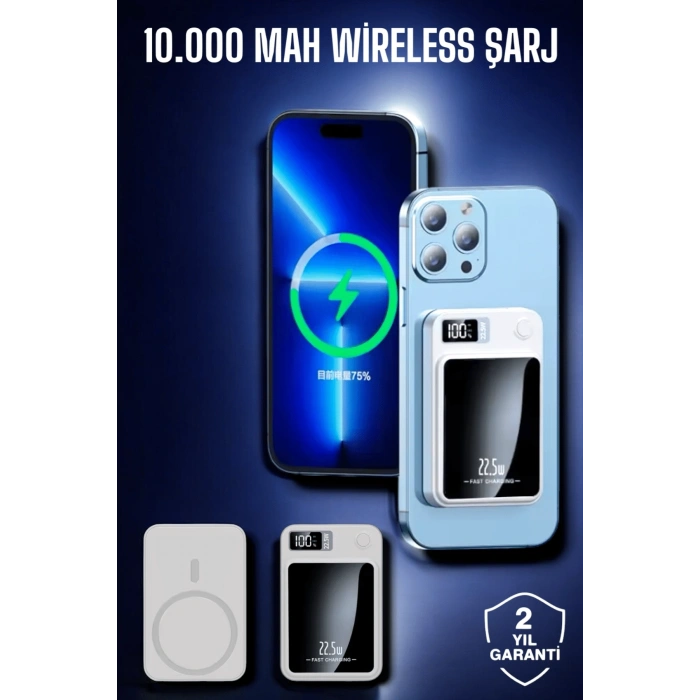 22.5W Magsafe Kablosuz Şarjlı Powerbank Dijital Ekran ve Hızlı Şarj