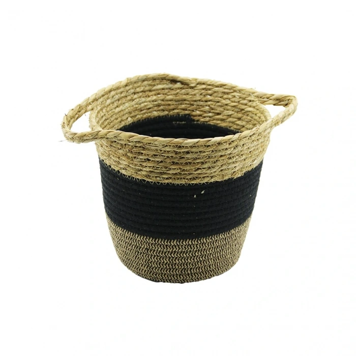 2IN1=İP ÖRGÜLÜ - HASIRÇİFT KULPLU SEPET - ORGANİZER Ç-TABAN:17CM--AĞIZ:24CM - Y: 22CM (5047)