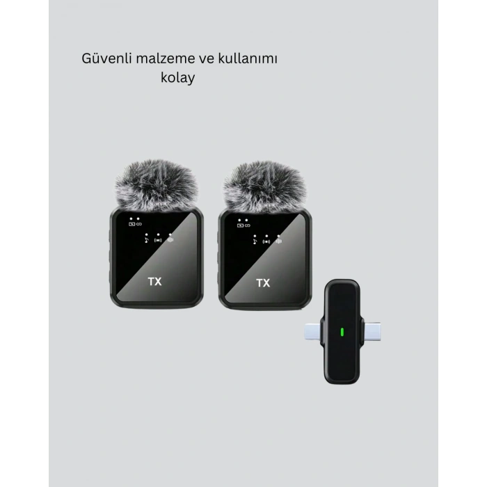 2in1 Kablosuz Yaka Mikrofonu iOS ve Android Uyumlu