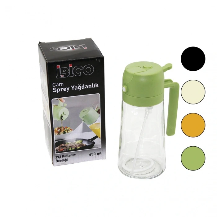2İN1=SPREYLİ - AKITMALI CAM YAĞDANLIK 450ML KİLİTLİ KAPAKLI - SÜRAHİ MODELİ (5047)