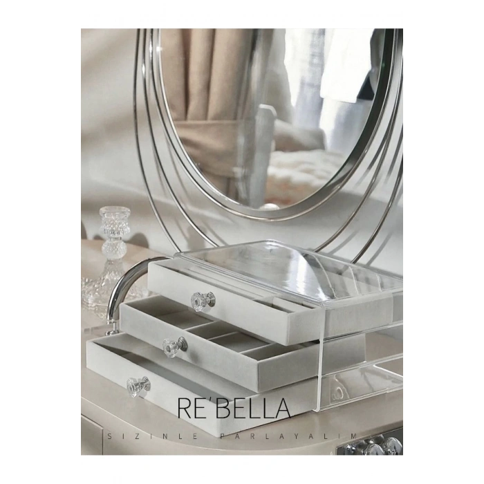 3 Çekmeceli Bölmeli Şeffaf Takı Kutusu | Mücevher Saklama Kutusu | Gri Renk Seçeneği 13x23x10