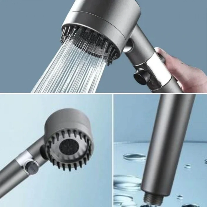 3 Kademeli Turbo Basınçlı Masaj Başlıklı Silikon Fırçalı Duş Başlığı – Yüksek Basınçlı Su Tasarruflu Duş Başlığı (5047)