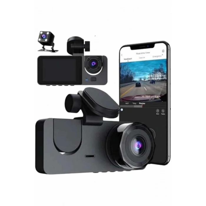 3 Kameralı 2 İnç 1080P Araç İçi Kamera Sürüş Kamerası CarPlay