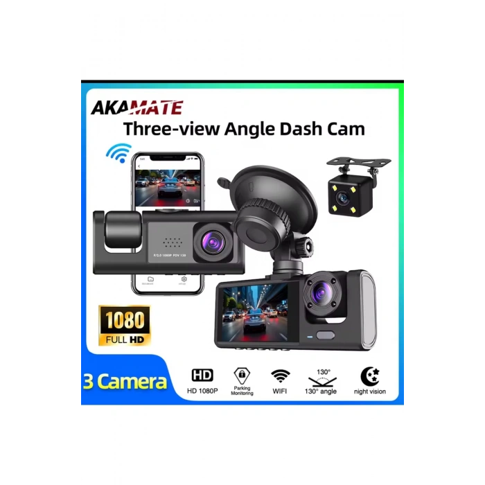 3 Kanal Araba DVR HD 1080P 3 Lensli Araç İçi KameraÜç Yönlü Kamera DVR Kaydedici Video