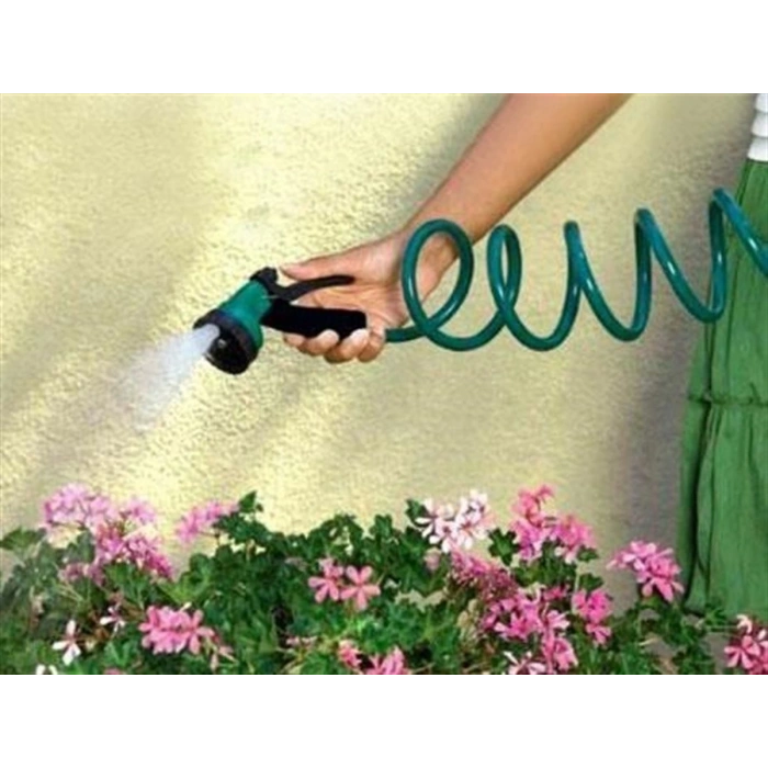 30 Metre Spiral Hortum + 4 Fonksiyonlu Özel Sulama Tabancası (5047)