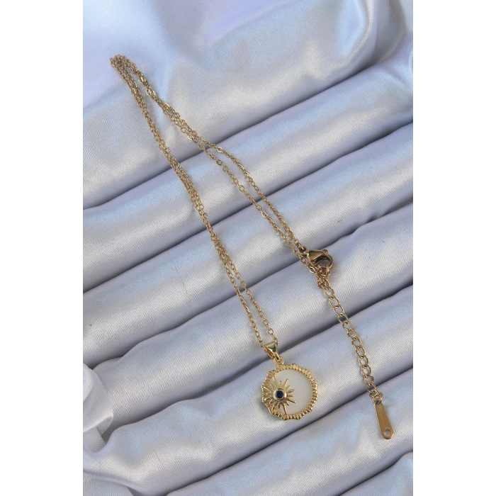 316L Çelik Altın Renk Zirkon Taşlı Mineli Kutup Yıldızı Kolye