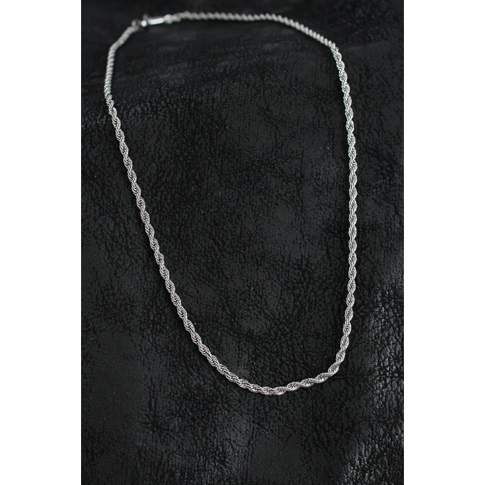 316L Çelik Burgu Zincir Model Gümüş Renk Erkek Kolye