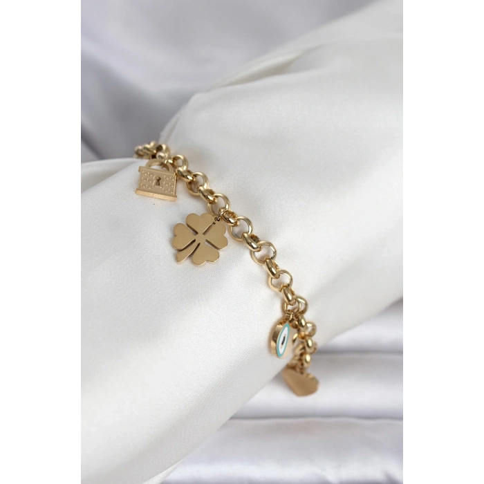 316L Çelik Gold Renk Charmlı Kadın Bileklik