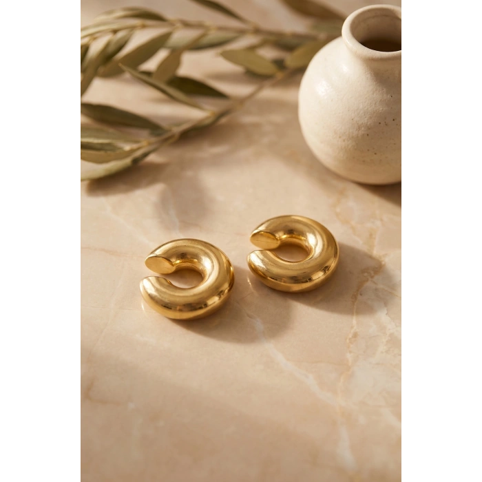 316L Çelik Gold Renk Çiftli Earcuff Küpe