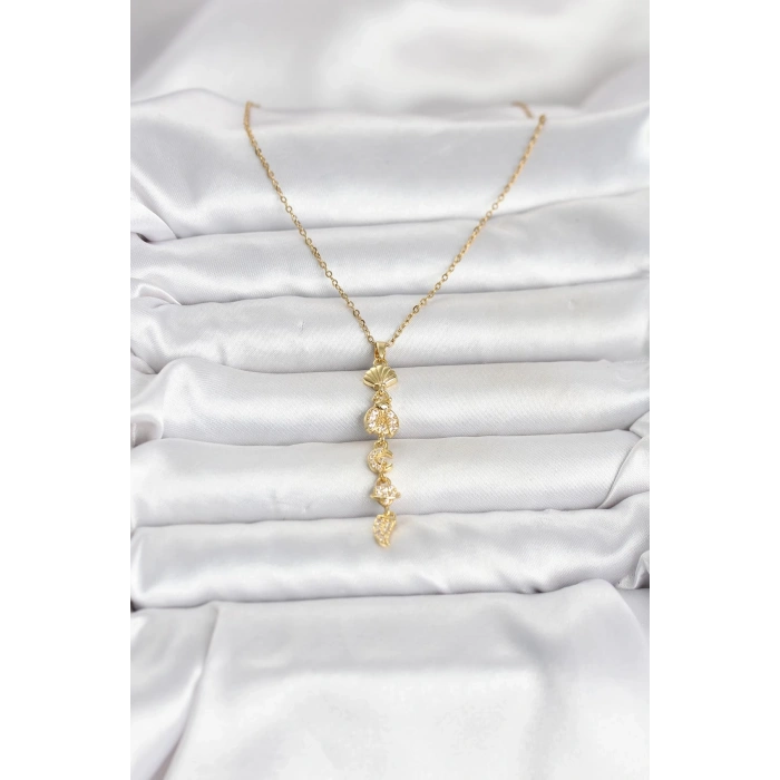316L Çelik Gold Renk Deniz Temalı Y Model Zirkon Taşlı Kadın Kolye