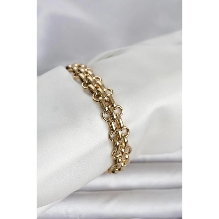 316L Çelik Gold Renk Hasır Zincir Model Kadın Bileklik