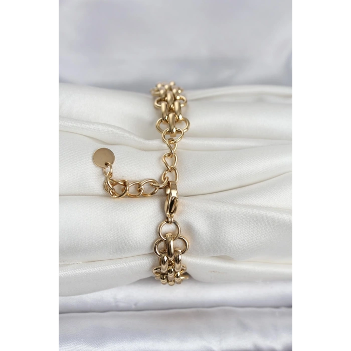 316L Çelik Gold Renk Hasır Zincir Model Kadın Bileklik