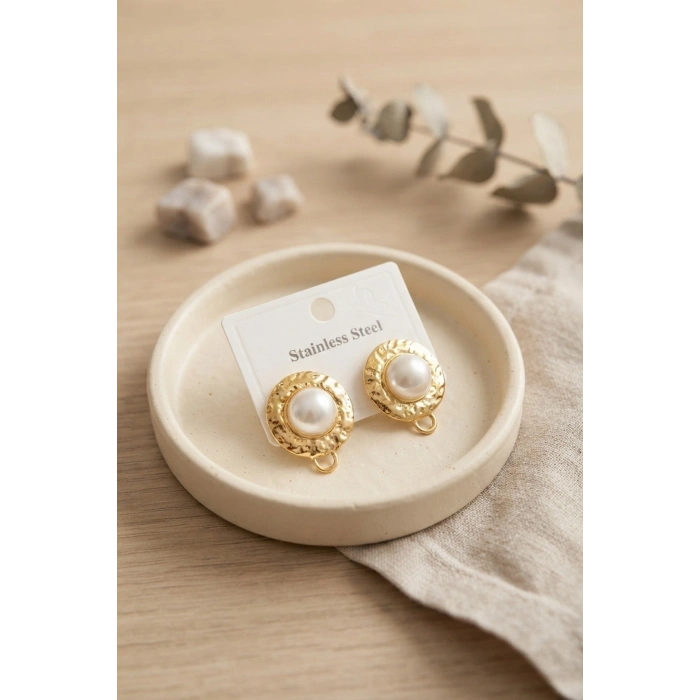 316L Çelik Gold Renk İncili Model Küpe