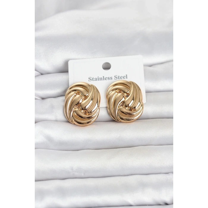 316L Çelik Gold Renk Motif Desen Model Kadın Küpe