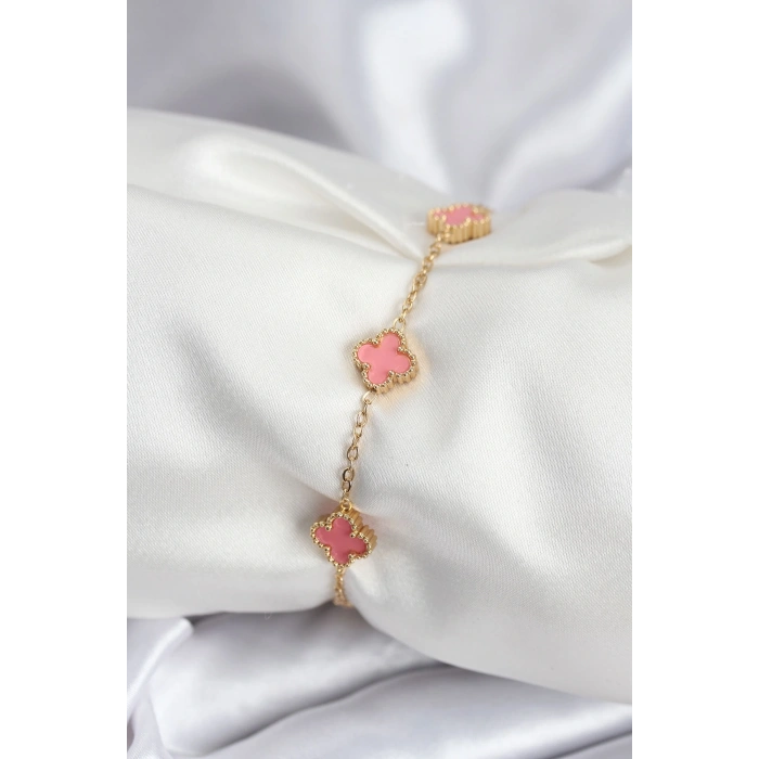 316L Çelik Gold Renk Pembe Baby Boy Yonca Kadın Bileklik
