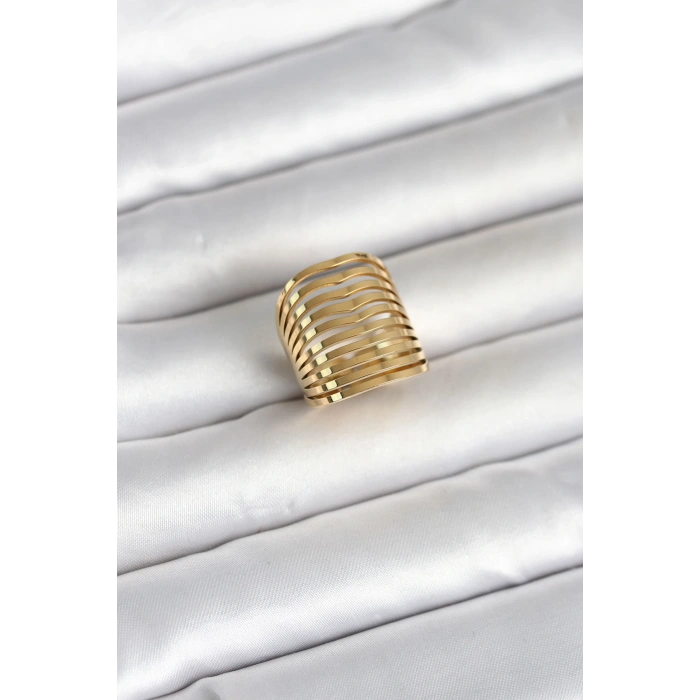 316L Çelik Gold Renk Plaka Model Kadın Yüzük