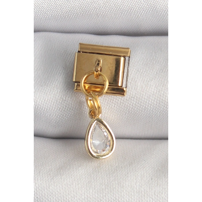 316L Çelik Gold Renk Sallantı Damla Zirkon Taşlı Nomination Charm