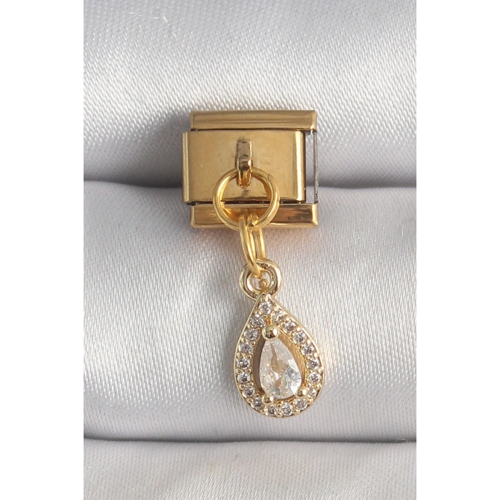 316L Çelik Gold Renk Sallantı Damla Zirkon Taşlı Nomination Charm
