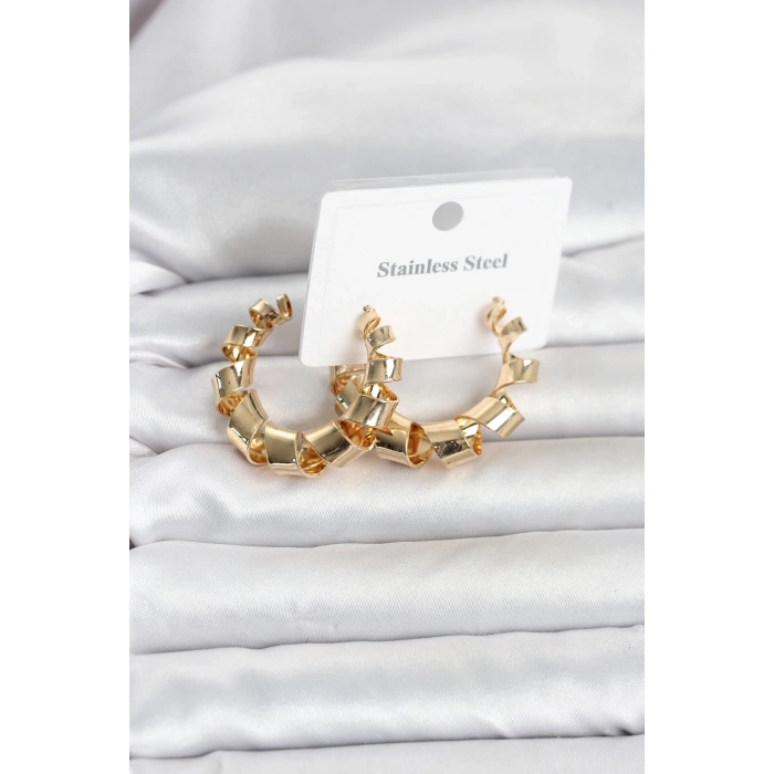 316L Çelik Gold Renk Spiral Halka Kadın Küpe