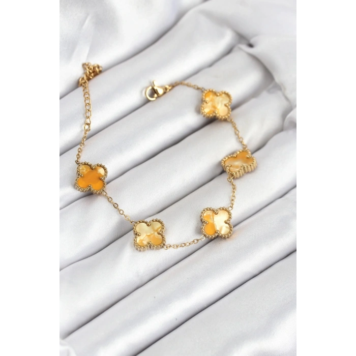 316L Çelik Gold Zincir Sarı Yonca Bileklik