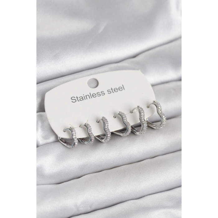 316L Çelik Gümüş Renk 6lı Set Kalp Form Kadın Küpe