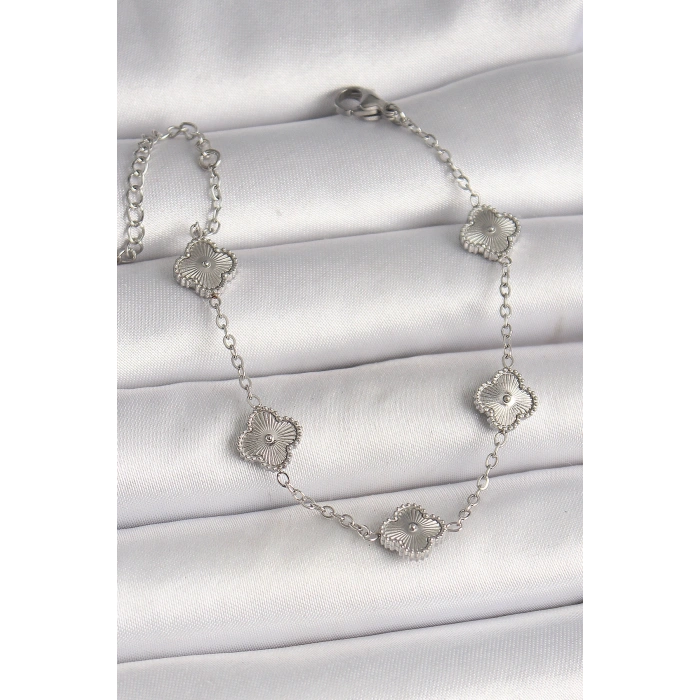 316L Çelik Gümüş Renk İşlemeli Baby Boy Yonca Model Kadın Bileklik