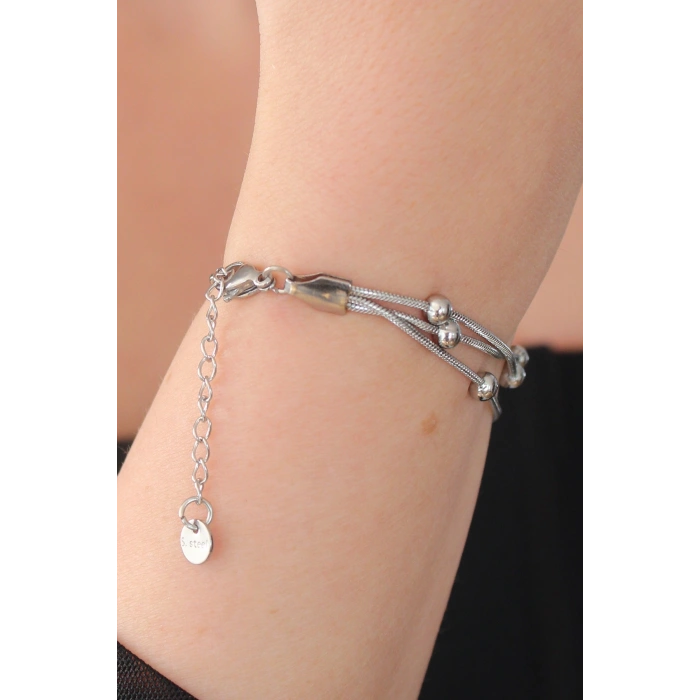 316L Çelik Gümüş Renk Minimal Top Figür Kadın Bileklik