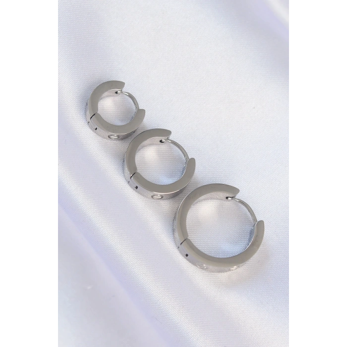 316L Çelik Gümüş Renk Model 3lü Halka Küpe