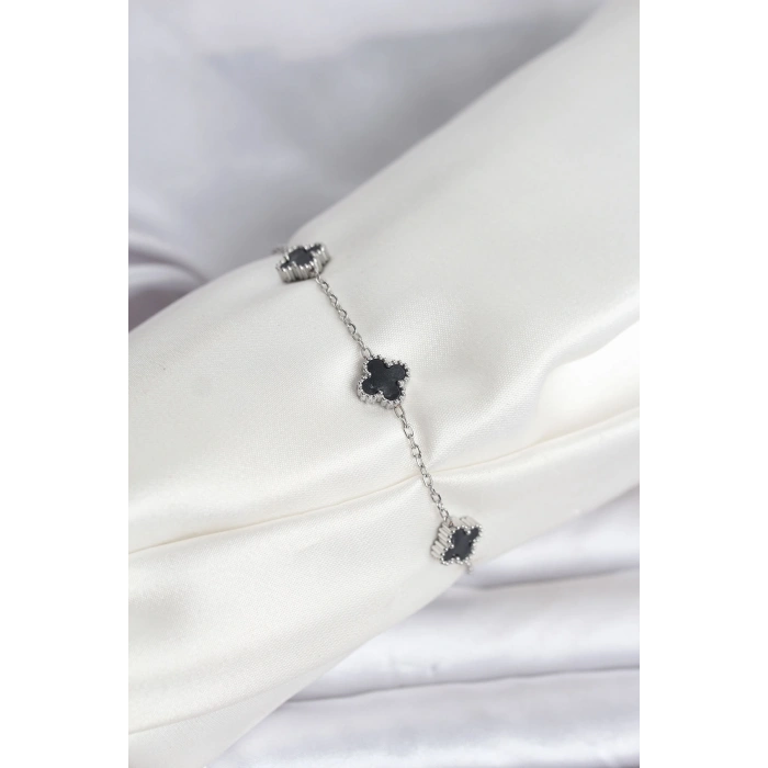 316L Çelik Gümüş Renk Siyah Baby Boy Yonca Bileklik