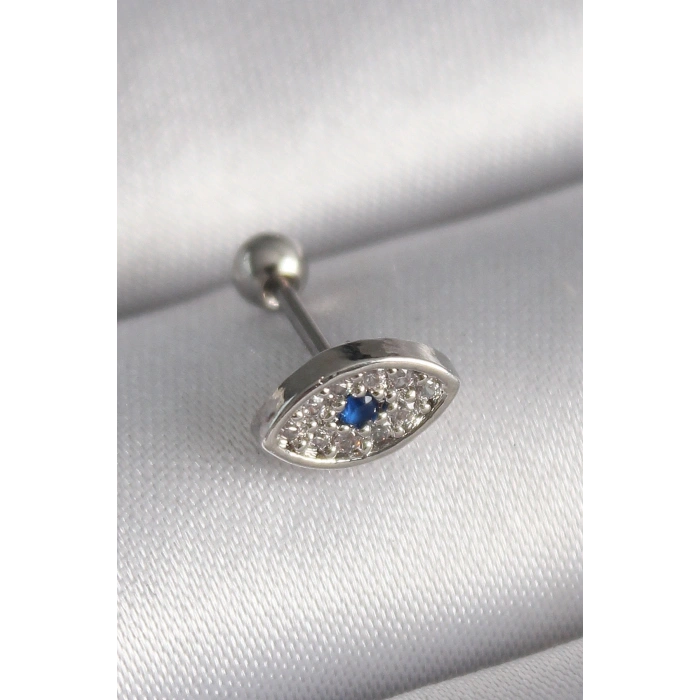 316L Çelik Gümüş Renk Zirkon Taşlı Göz Tragus Piercing