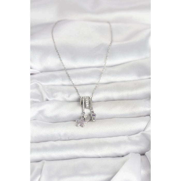 316L Çelik Gümüş Zirkon Taşlı Deniz Tema Charmlı Kadın Kolye