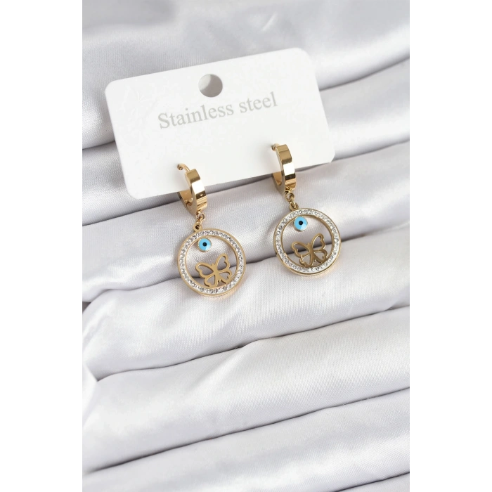 316L Çelik Halka Kelebek Kadın Küpe