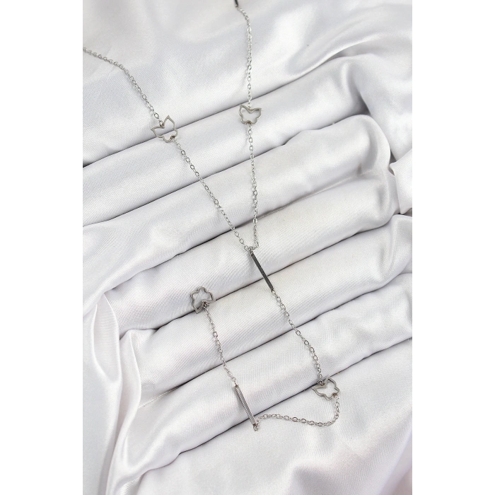 316L Çelik Kelebek Figürlü Y Model Gümüş Renk Kadın Kolye