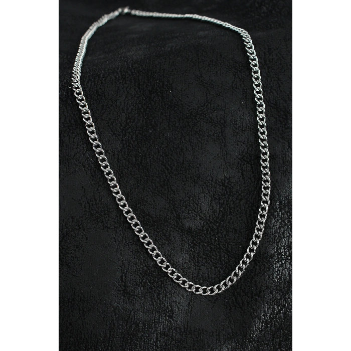 316L Çelik Klasik Oval Zincir Model Gümüş Renk Erkek Kolye