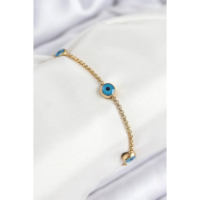 316L Çelik Nazar Boncuğu Model Gold Renk Kadın Bileklik