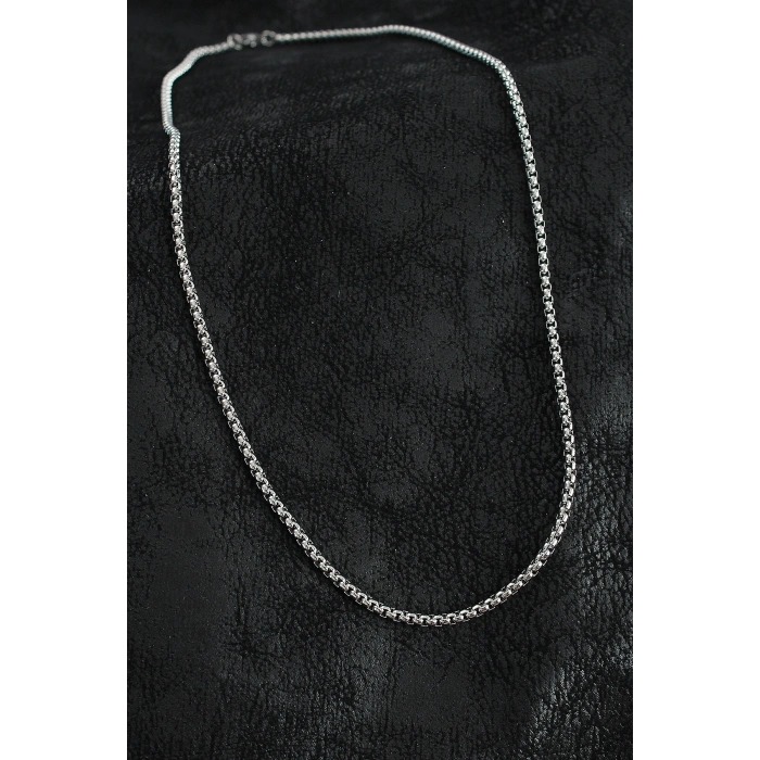 316L Çelik Örme Zincir Model Gümüş Renk Erkek Kolye