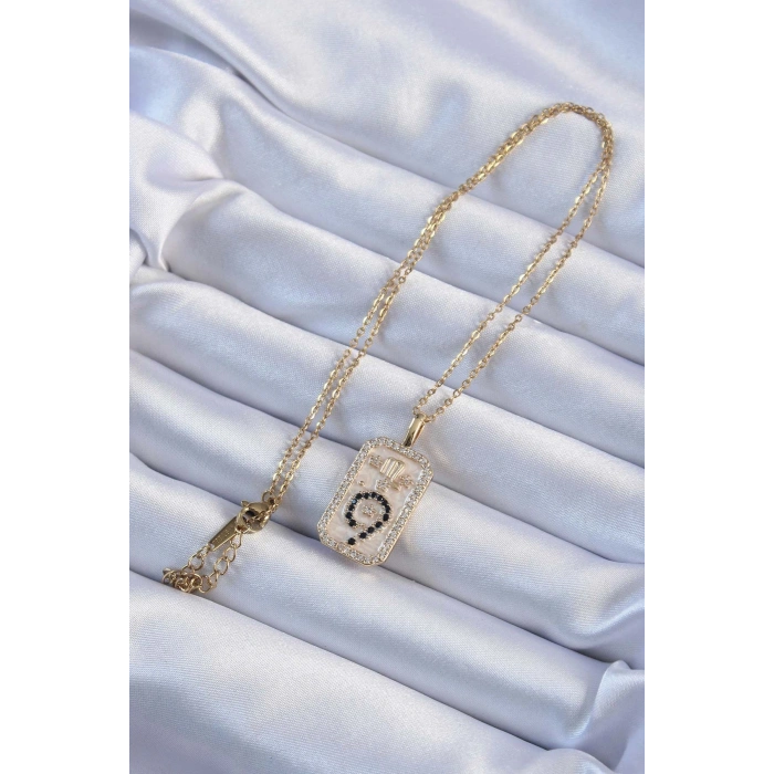 316L Çelik Zincir Altın Renk Zirkon Taşlı Minimal Papatya Figürlü Tarot Kolye