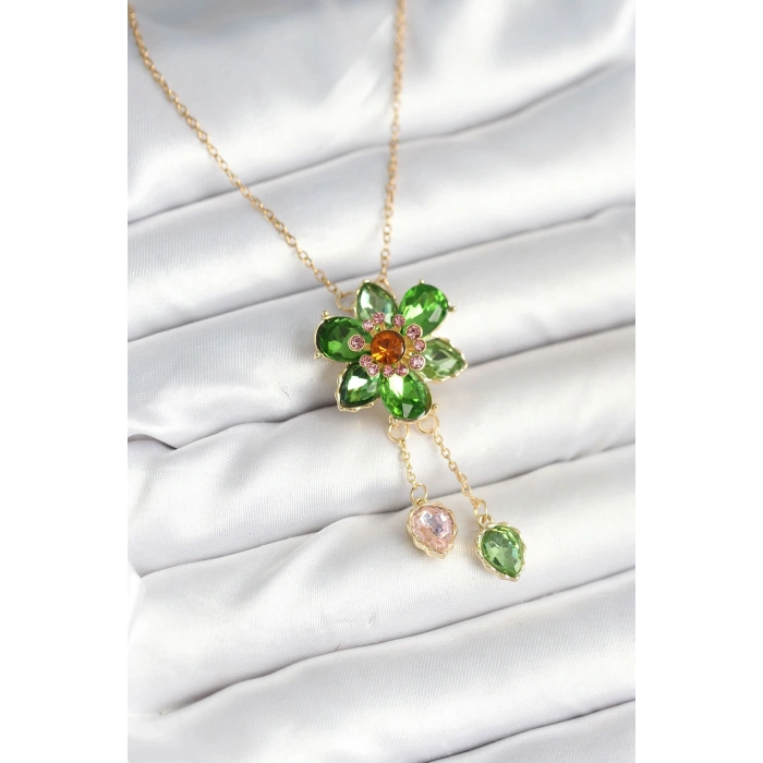 316L Çelik Zincir Gold Renk Çiçek Model Sallantılı Kadın Kolye