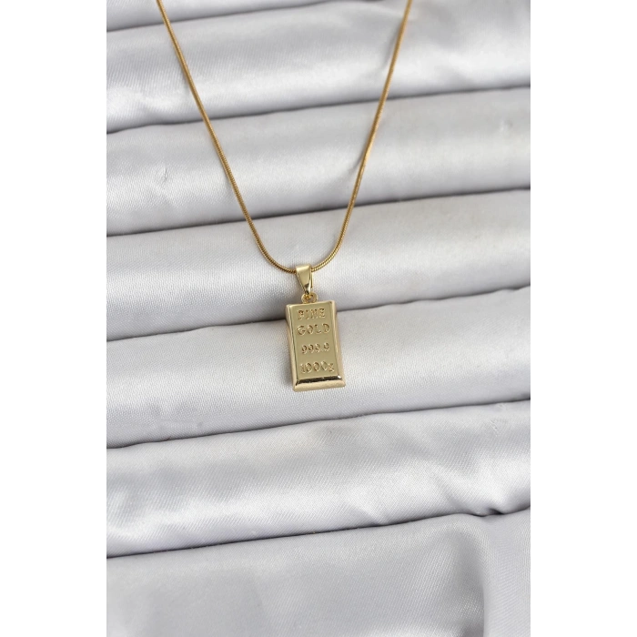 316L Çelik Zincir Gold Renk Külçe Altın Model Kadın Kolye