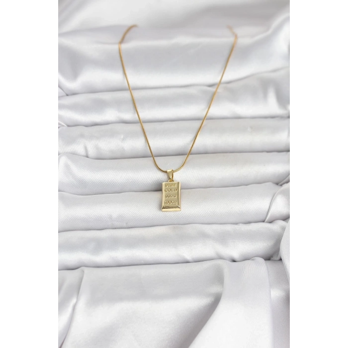 316L Çelik Zincir Gold Renk Külçe Altın Model Kadın Kolye