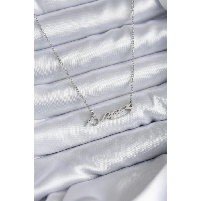 316L Çelik Zincir Gümüş Renk Atatürk İmza Figür Kadın Kolye