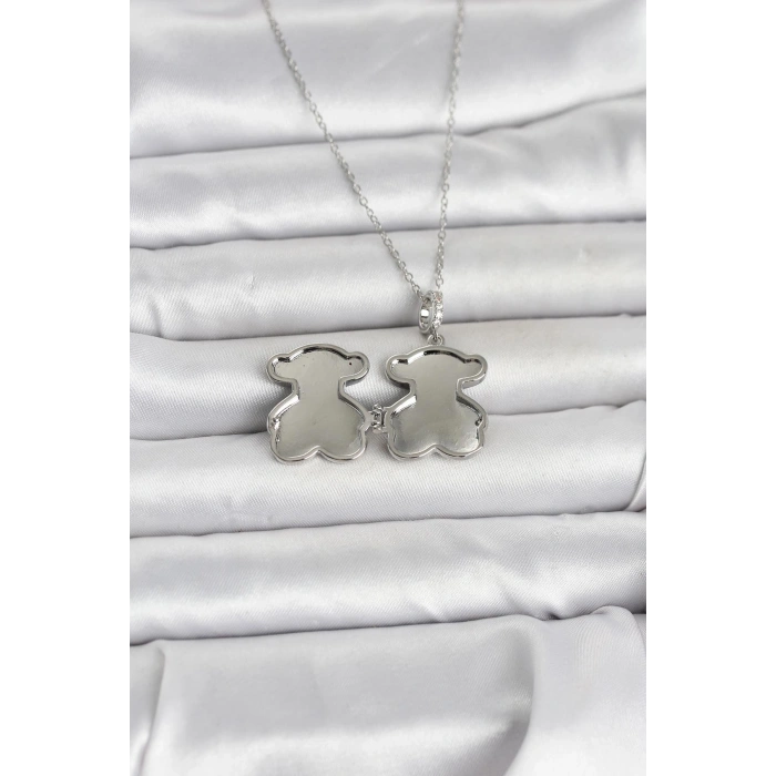 316L Çelik Zincir Gümüş Renk Ayıcık Model Açılabilir Kadın Kolye