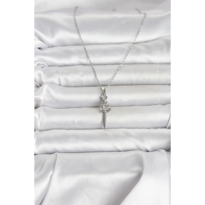 316L Çelik Zincir Gümüş Renk Kılıç Model Kadın Kolye