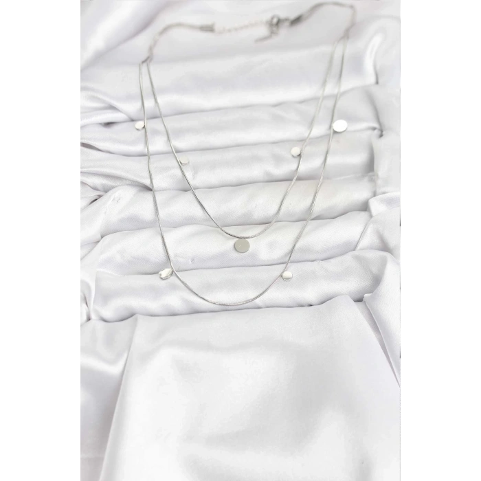 316L Çelik Zincir Gümüş Renk Pullu Kadın Kolye